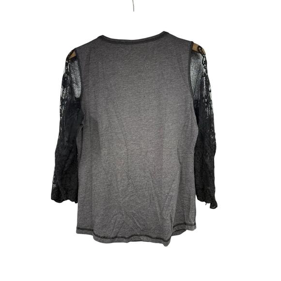 Affliction American Customs Rhinestone Embellished Lace Sleeve T Shirt Womens XL - Picture 4 of 6